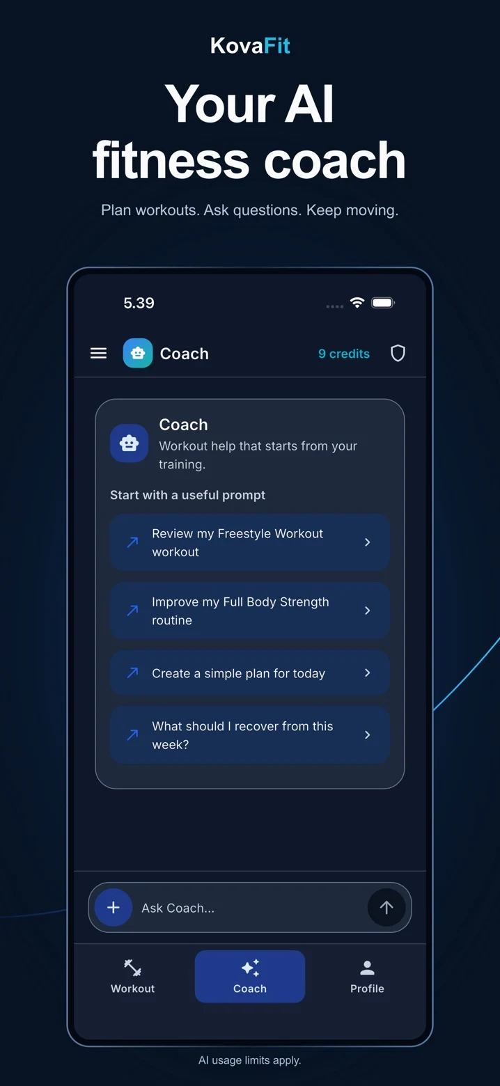 KovaFit: AI coaching, from the published App Store listing